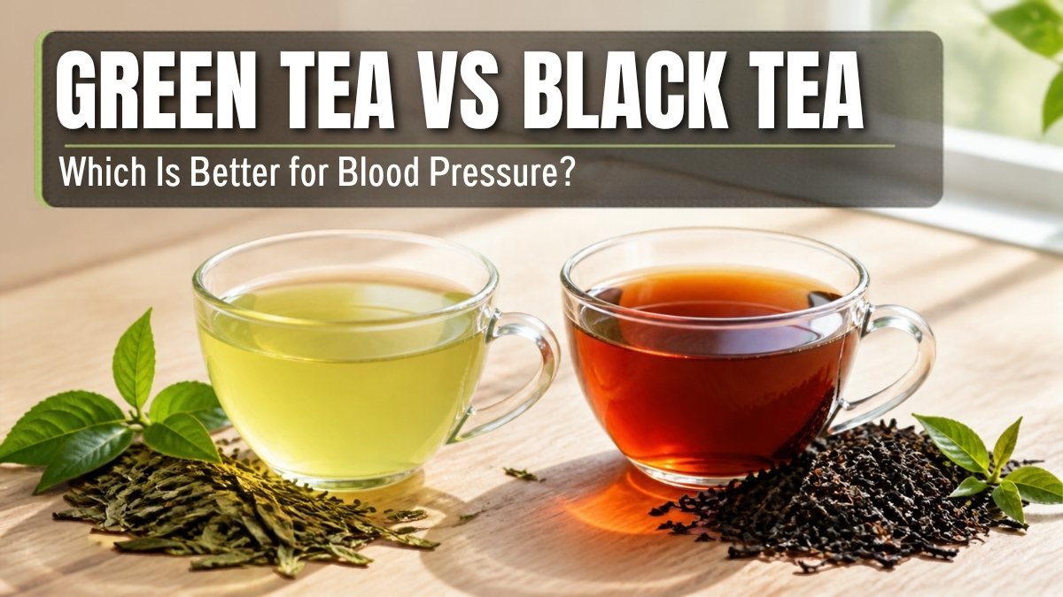 Cup of green tea next to a cup of black tea with loose tea leaves